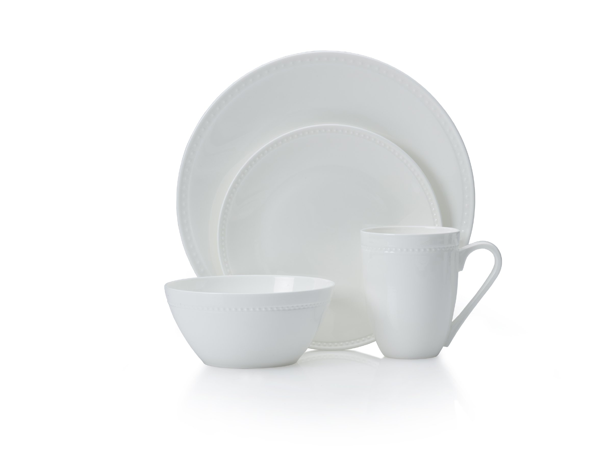 Mikasa Loria 16-Piece Bone China Dinnerware Set - Dishwasher & Microwave Safe, Service for 4, White