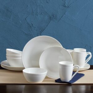 Mikasa Loria 16-Piece Bone China Dinnerware Set - Dishwasher & Microwave Safe, Service for 4, White