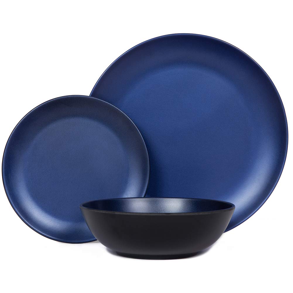 Melamine Dinnerware Sets - 12pcs Plates and Bowls Set, Dishwasher Safe, Break-resistant, Indoor and Outdoor Use,Unbreakable