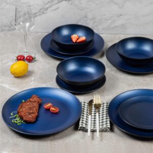 Melamine Dinnerware Sets - 12pcs Plates and Bowls Set, Dishwasher Safe, Break-resistant, Indoor and Outdoor Use,Unbreakable