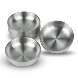 N A Dishes, Small Stainless Steel Pinch Bowl, Sushi Dipping Saucers, Sauce Dishes, Side Dish Bowls, Appetizer Plates, Set of 4 (Silver) (9cm 4Pcs)