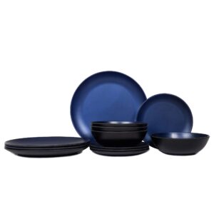 Melamine Dinnerware Sets - 12pcs Plates and Bowls Set, Dishwasher Safe, Break-resistant, Indoor and Outdoor Use,Unbreakable