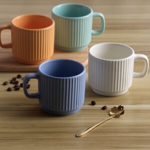 SHOWFULL Stackable Coffee Mugs Set of 4, 7 OZ Ceramics Espresso Cups for Latte Cappuccino Cocoa with Handle, Colorful