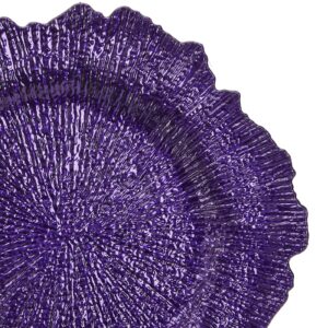 WUWEOT 12 Pack Purple Charger Plates, 13" Plastic Reef Dinner Under Plates, Round Charger Service Base Plates Bulk with Ruffled Rim for Party, Wedding, Catering Event, Tabletop Decor