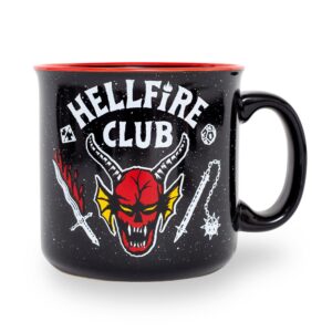 silver buffalo stranger things hellfire club ceramic camper mug, 20 ounces