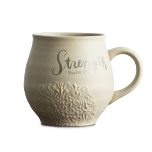 dayspring - strength psalm 28:7 - inspirational ceramic mug, 14oz, olive