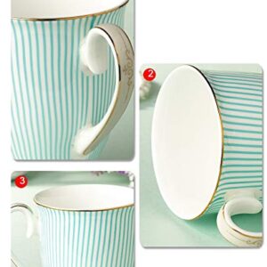 ENJOHOS Tea Cups and Saucers Royal Vintage Porcelain Bone China Coffee Mug/Tea Cup/Gift Ideas (Royal Blue Stripe)