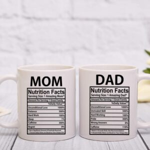 AW Fashions Mom & Dad Nutritional Facts 11oz White Ceramic Funny Couple Coffee Mugs Set For Husband and Wife Him And Her Gifts Mr & Mrs Gift Anniversary Mom and Dad Present Tea Cup