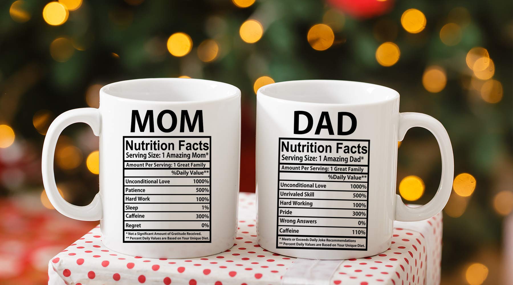 AW Fashions Mom & Dad Nutritional Facts 11oz White Ceramic Funny Couple Coffee Mugs Set For Husband and Wife Him And Her Gifts Mr & Mrs Gift Anniversary Mom and Dad Present Tea Cup