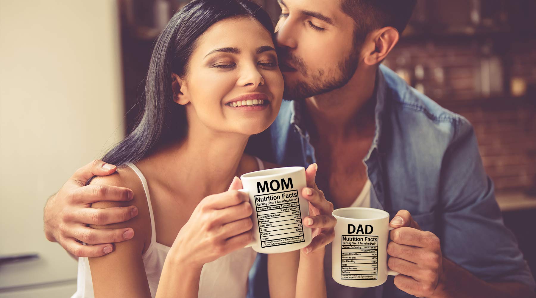 AW Fashions Mom & Dad Nutritional Facts 11oz White Ceramic Funny Couple Coffee Mugs Set For Husband and Wife Him And Her Gifts Mr & Mrs Gift Anniversary Mom and Dad Present Tea Cup