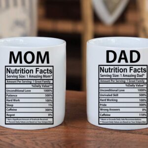 AW Fashions Mom & Dad Nutritional Facts 11oz White Ceramic Funny Couple Coffee Mugs Set For Husband and Wife Him And Her Gifts Mr & Mrs Gift Anniversary Mom and Dad Present Tea Cup