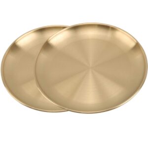 aiyoo stainless steel gold plates 2 set round dinner dishes 10 inch metal plates great for picnic,outdoor camping plate,shatterproof & dishwasher safe…