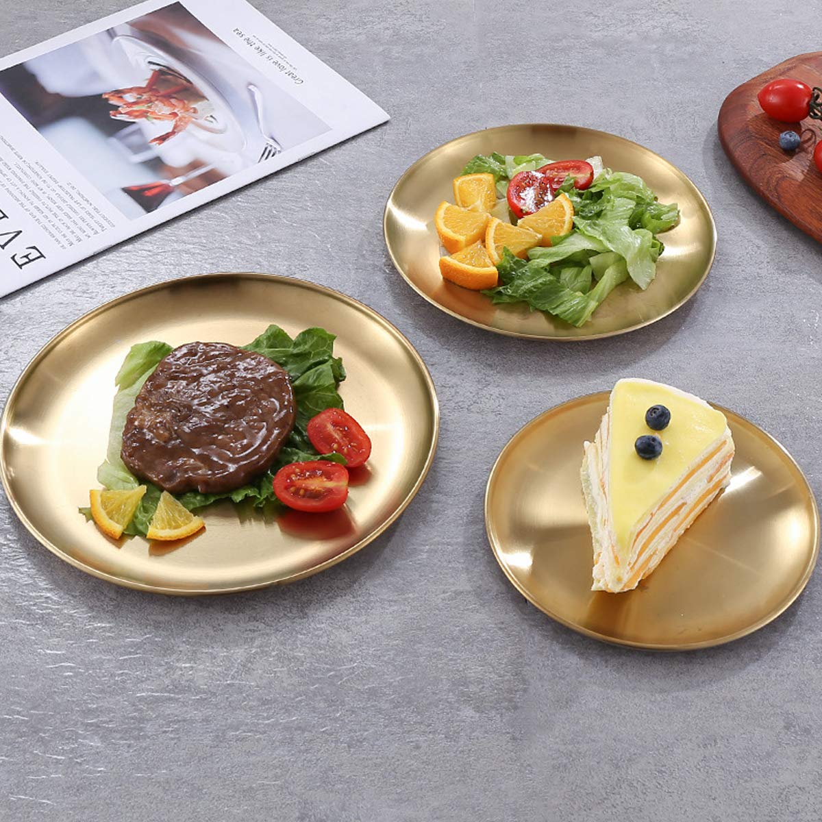 AIYoo Stainless Steel Gold Plates 2 Set Round Dinner Dishes 10 Inch Metal Plates Great for Picnic,Outdoor Camping Plate,Shatterproof & Dishwasher Safe…