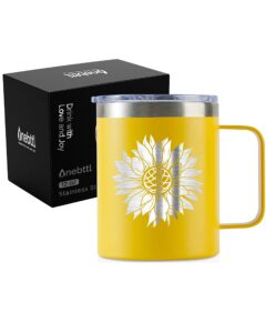 onebttl sunflower gifts for sunflower lovers, 12oz insulated stainless steel coffee mug with lids, best sunflower gifts for best friend, christmas, birthday