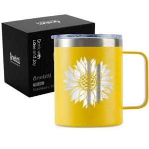 Onebttl Sunflower Gifts for Sunflower Lovers, 12oz Insulated Stainless Steel Coffee Mug with Lids, Best Sunflower Gifts for Best Friend, Christmas, Birthday