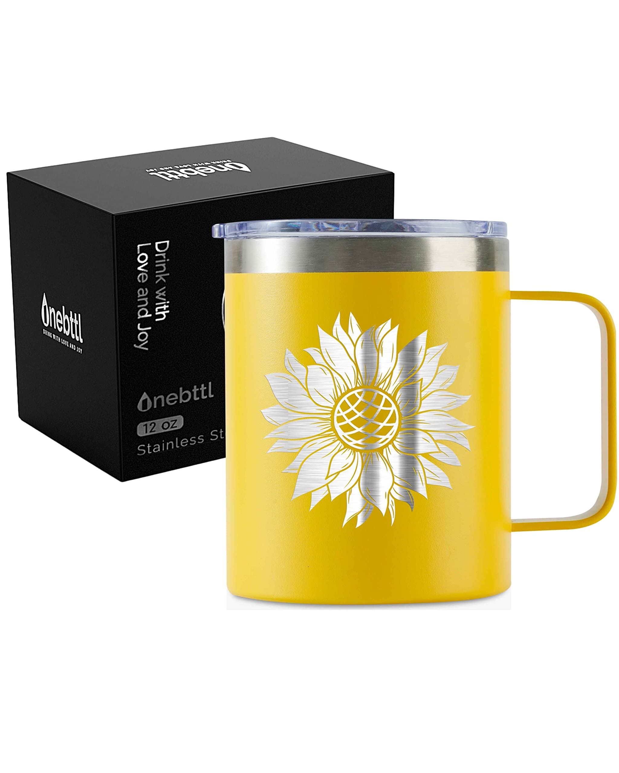 Onebttl Sunflower Gifts for Sunflower Lovers, 12oz Insulated Stainless Steel Coffee Mug with Lids, Best Sunflower Gifts for Best Friend, Christmas, Birthday