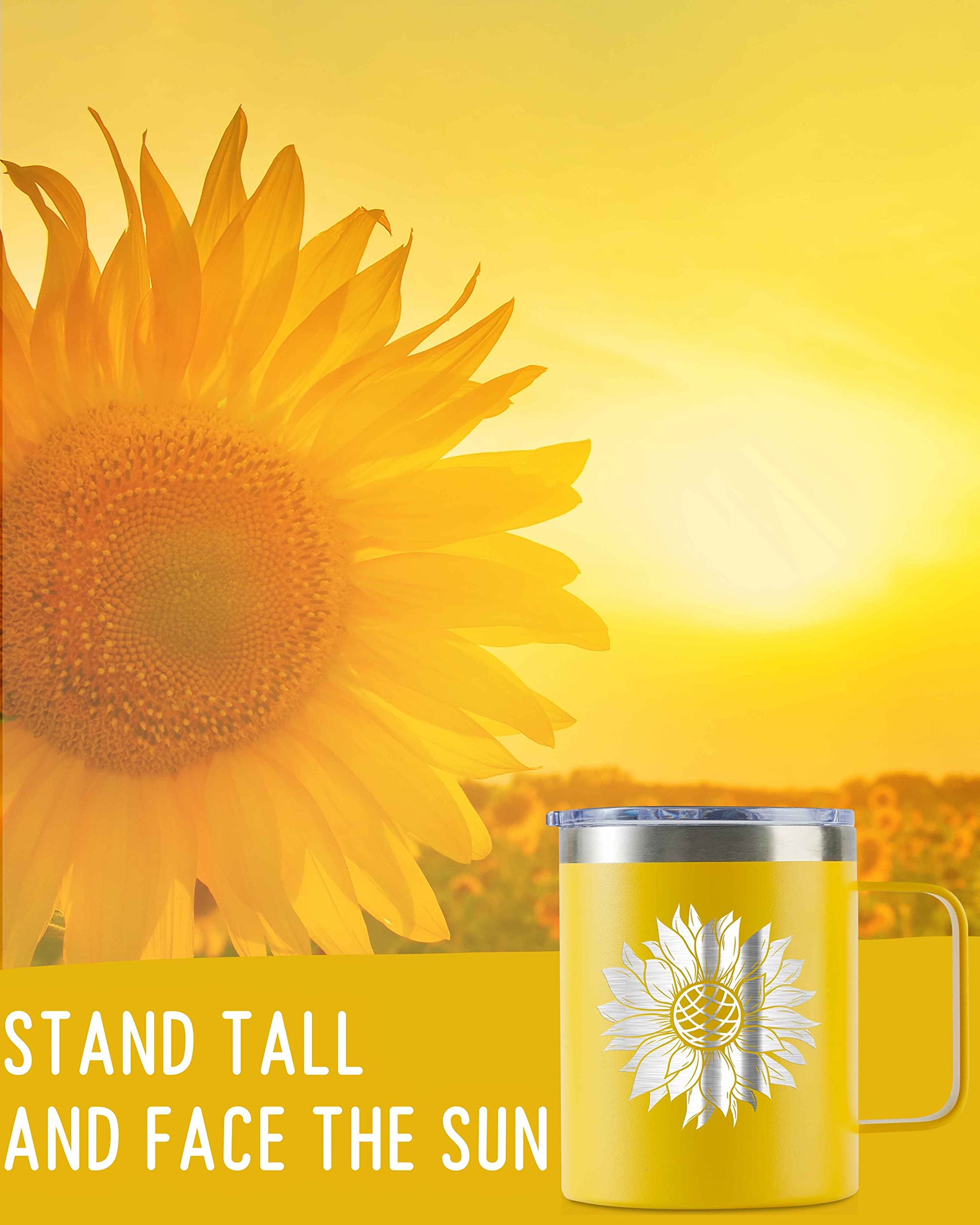 Onebttl Sunflower Gifts for Sunflower Lovers, 12oz Insulated Stainless Steel Coffee Mug with Lids, Best Sunflower Gifts for Best Friend, Christmas, Birthday