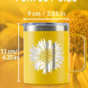 Onebttl Sunflower Gifts for Sunflower Lovers, 12oz Insulated Stainless Steel Coffee Mug with Lids, Best Sunflower Gifts for Best Friend, Christmas, Birthday