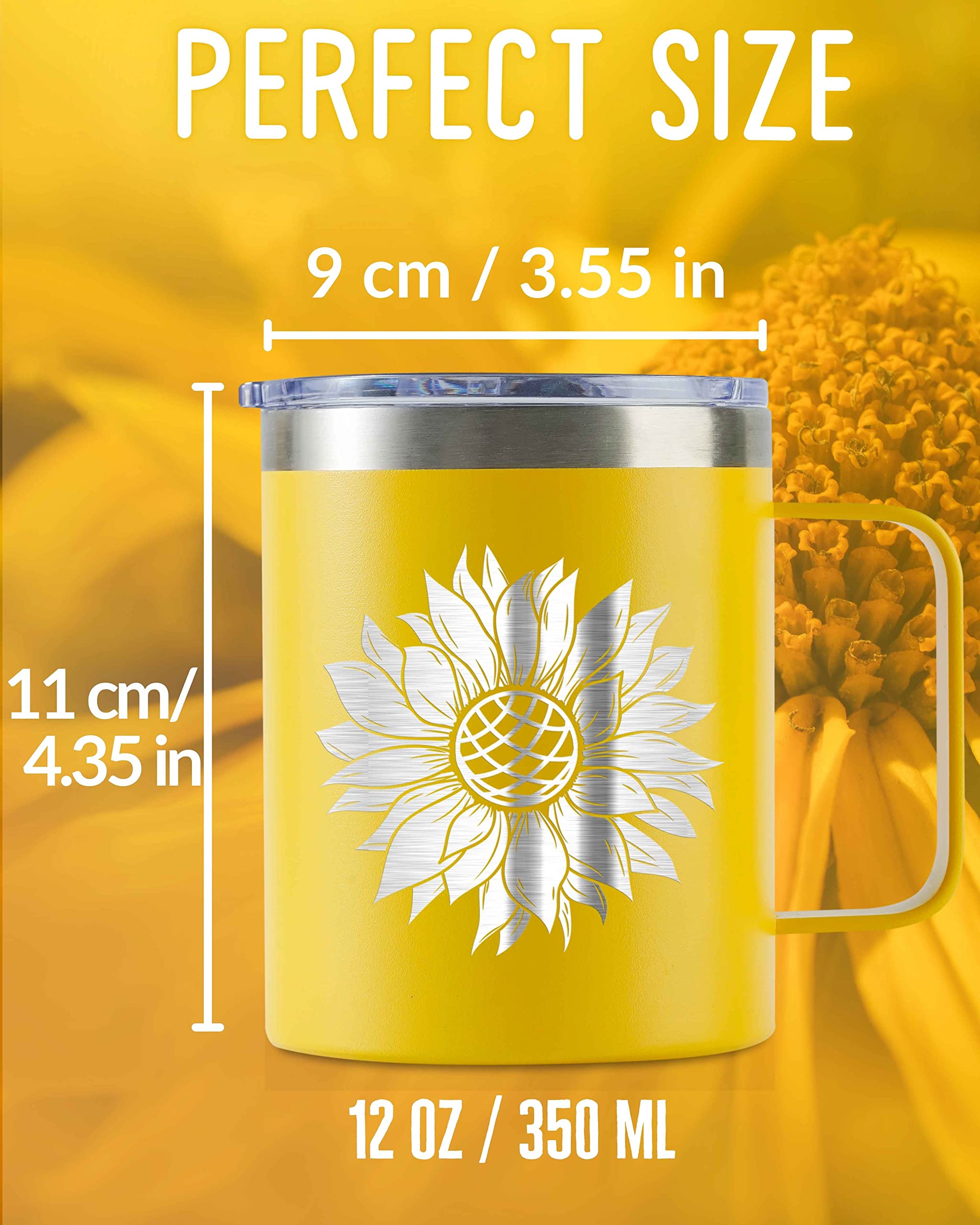 Onebttl Sunflower Gifts for Sunflower Lovers, 12oz Insulated Stainless Steel Coffee Mug with Lids, Best Sunflower Gifts for Best Friend, Christmas, Birthday