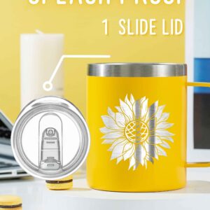 Onebttl Sunflower Gifts for Sunflower Lovers, 12oz Insulated Stainless Steel Coffee Mug with Lids, Best Sunflower Gifts for Best Friend, Christmas, Birthday