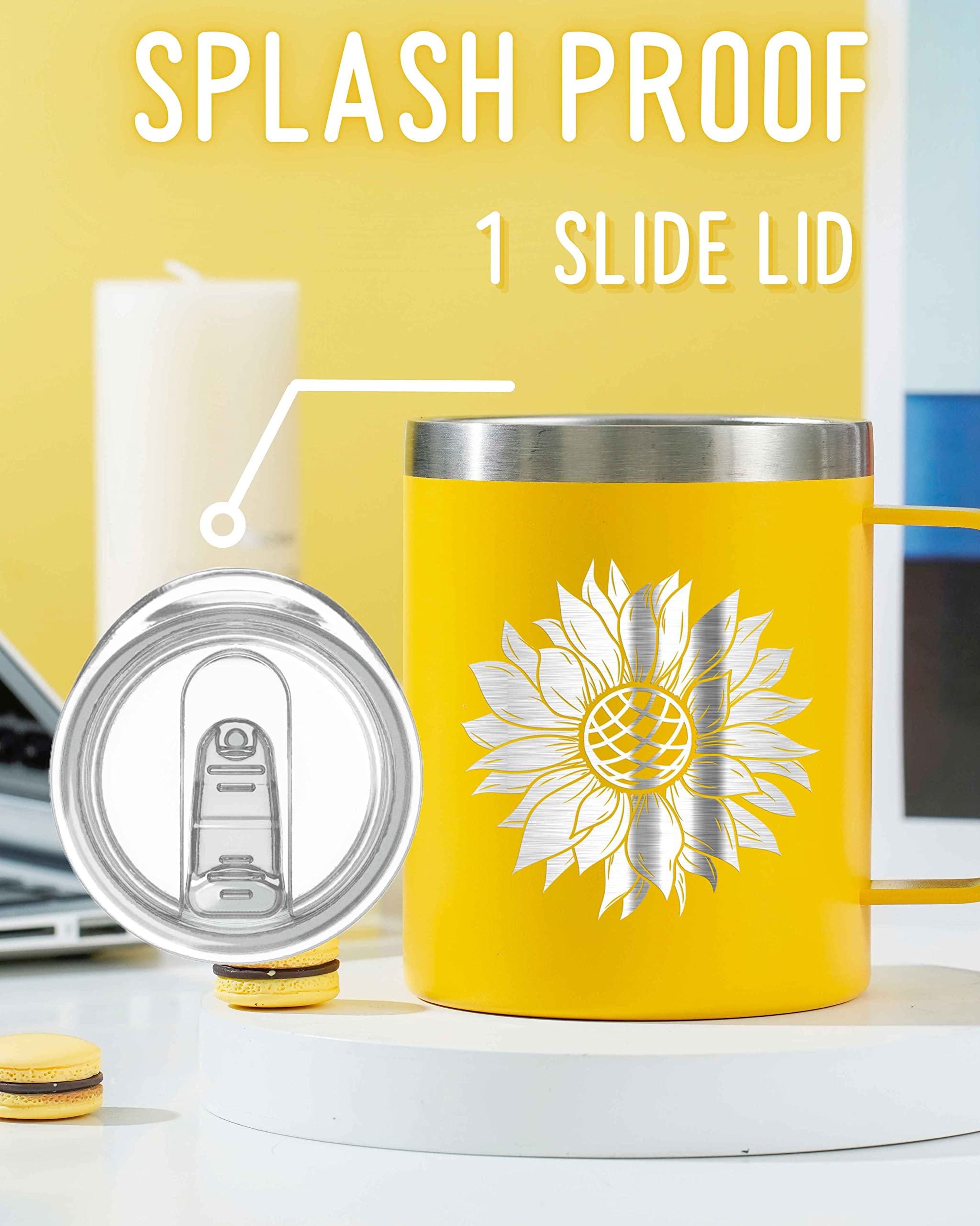 Onebttl Sunflower Gifts for Sunflower Lovers, 12oz Insulated Stainless Steel Coffee Mug with Lids, Best Sunflower Gifts for Best Friend, Christmas, Birthday