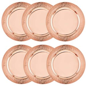 colleta home copper charger plates - 6 pack - 13 inch rose gold charger plates with hammered rim - copper charger plate set