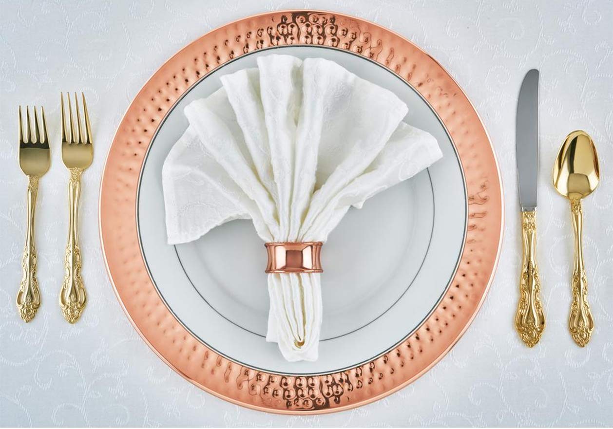 Colleta Home Copper Charger Plates - 6 Pack - 13 inch Rose Gold Charger Plates with Hammered Rim - Copper Charger Plate Set