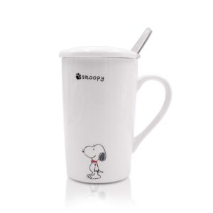 finex random style snoopy white ceramic coffee mug water cup set with lid and spoon