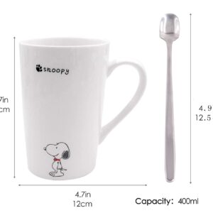 FINEX Random Style Snoopy White Ceramic Coffee Mug Water Cup Set with Lid and Spoon