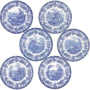 Spode Blue Room Collection Plates | Set of 6 | Dinner, Salad, Pasta, and Appetizer Plate | 10.5-Inch | Fine Earthenware | Microwave and Dishwasher Safe | Made in England (Zoological)
