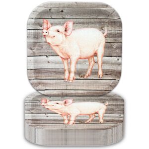 havercamp pig 9” plates on barnwood (24 pcs.)! authentic and cute pig on a rustic barnwood background. 24 lg. 9 in. square dinner plates. pair with the farm table collection!