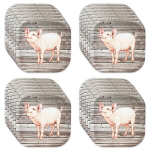 Havercamp Pig 9” Plates on Barnwood (24 pcs.)! Authentic and Cute Pig on a Rustic Barnwood Background. 24 Lg. 9 in. Square Dinner Plates. Pair with the Farm Table Collection!