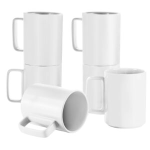 e-liu porcelain tea mugs coffee mug set, large 15 ounces cups for coffee, tea, cocoa, and mulled drinks, set of 6, white