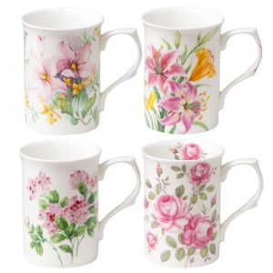 grace teaware bone china coffee tea mugs 9-ounce, assorted set of 4 (spring floral)