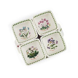 Portmeirion Botanic Garden 5-Piece Accent Bowl Set | 8 Inch Handled Plate with 3.75 Inch Square Bowls | Assorted Floral Motifs | Made from Porcelain | Microwave and Dishwasher Safe