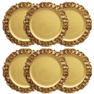 Leemxiiny Antique White Charger Plates with Gold Scalloped Rim Set of 6, Plate Chargers for Dinner Plates Bulk Wedding, Table Decoration, Party