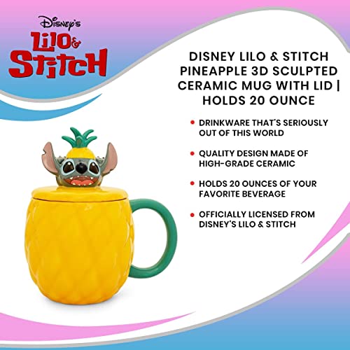 Disney Lilo & Stitch Pineapple 3D Sculpted Ceramic Mug With Lid | Holds 20 Ounce