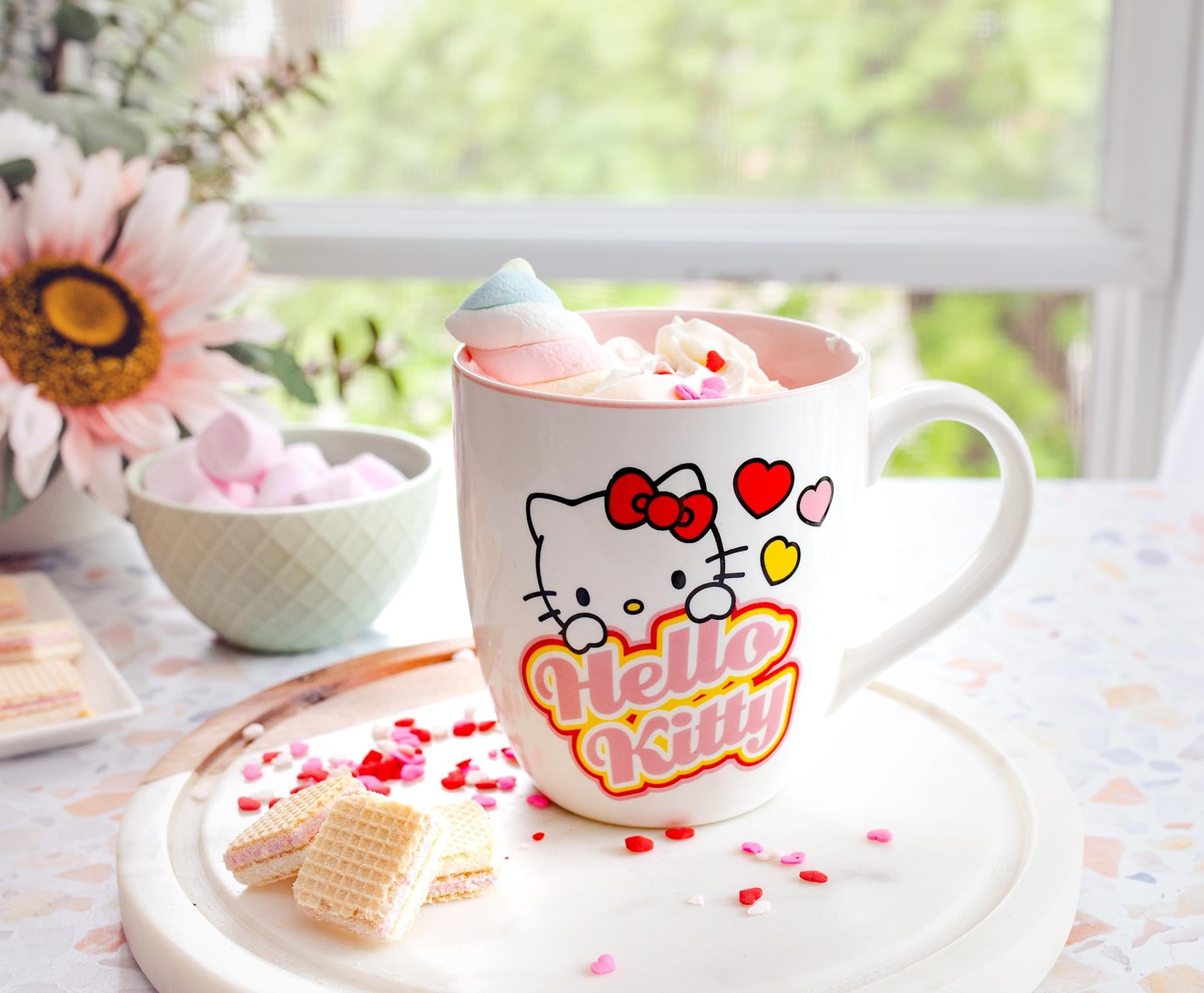 Silver Buffalo Sanrio Hello Kitty Hearts Ceramic Mug | Holds 18 Ounces