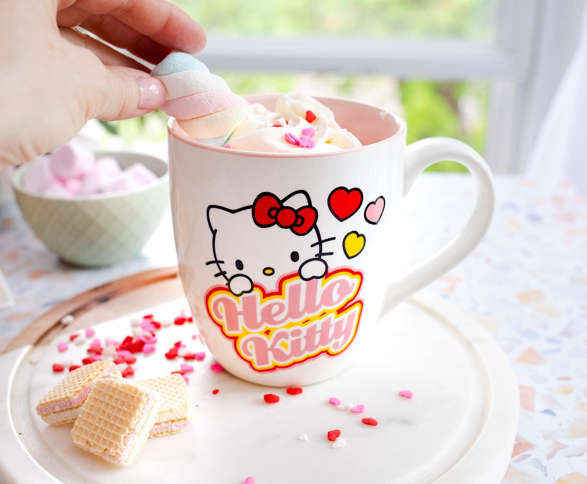 Silver Buffalo Sanrio Hello Kitty Hearts Ceramic Mug | Holds 18 Ounces