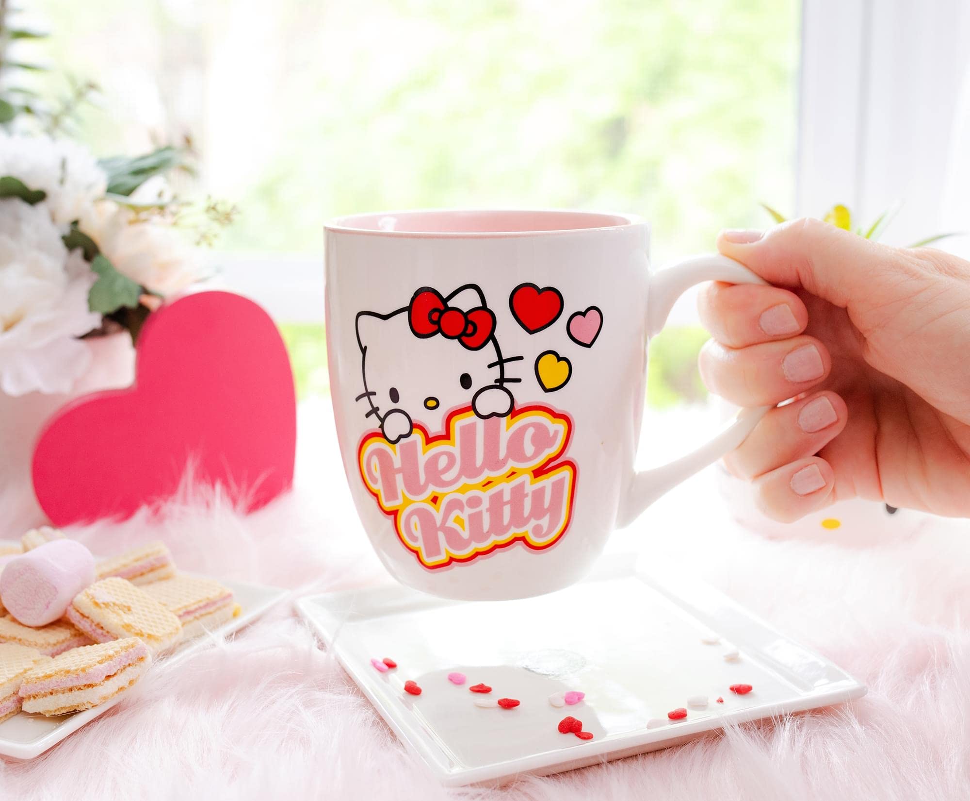 Silver Buffalo Sanrio Hello Kitty Hearts Ceramic Mug | Holds 18 Ounces