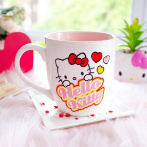 Silver Buffalo Sanrio Hello Kitty Hearts Ceramic Mug | Holds 18 Ounces