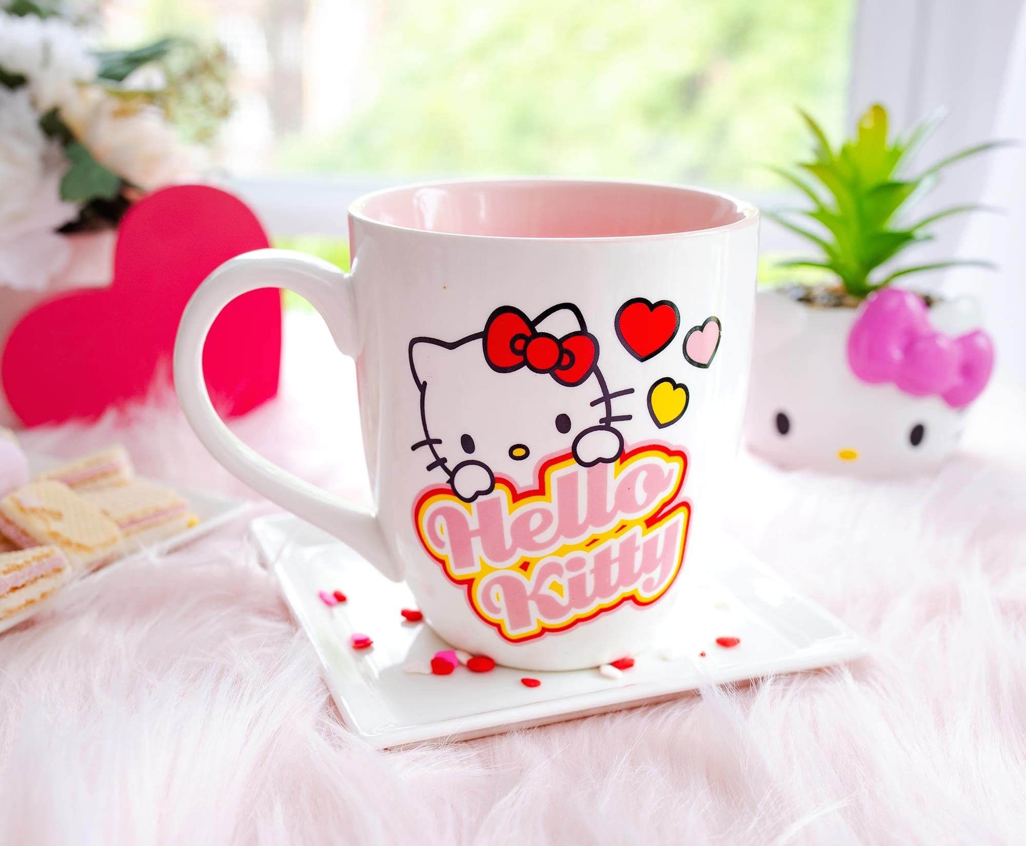 Silver Buffalo Sanrio Hello Kitty Hearts Ceramic Mug | Holds 18 Ounces