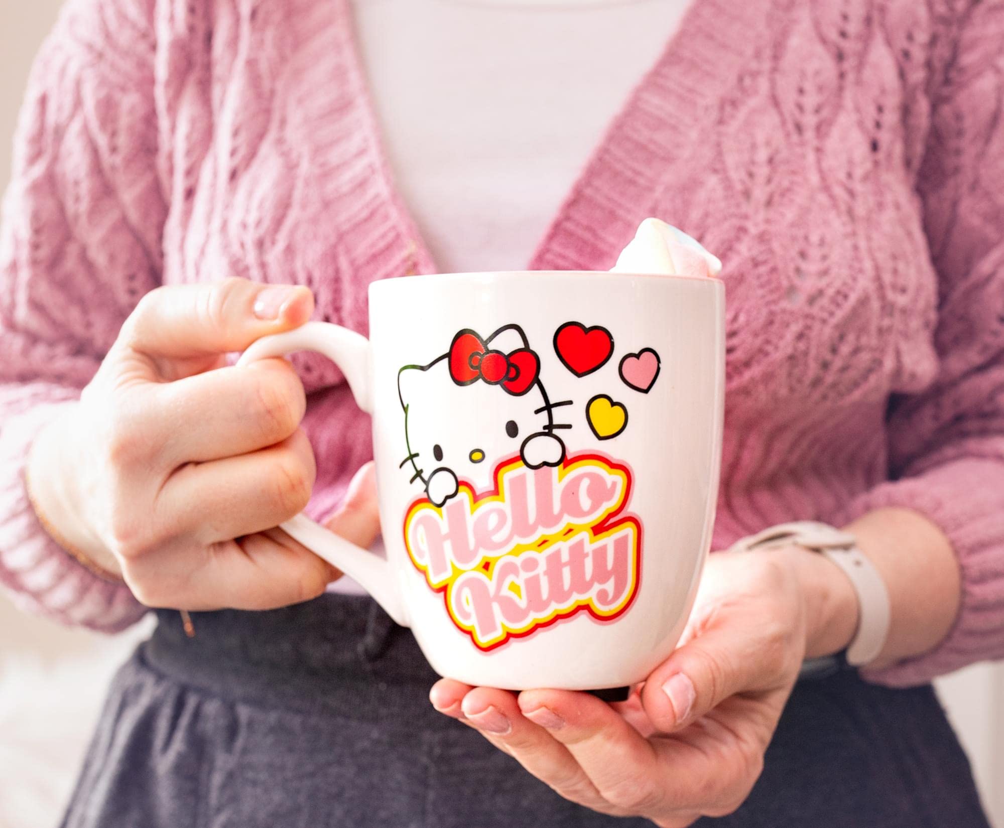 Silver Buffalo Sanrio Hello Kitty Hearts Ceramic Mug | Holds 18 Ounces