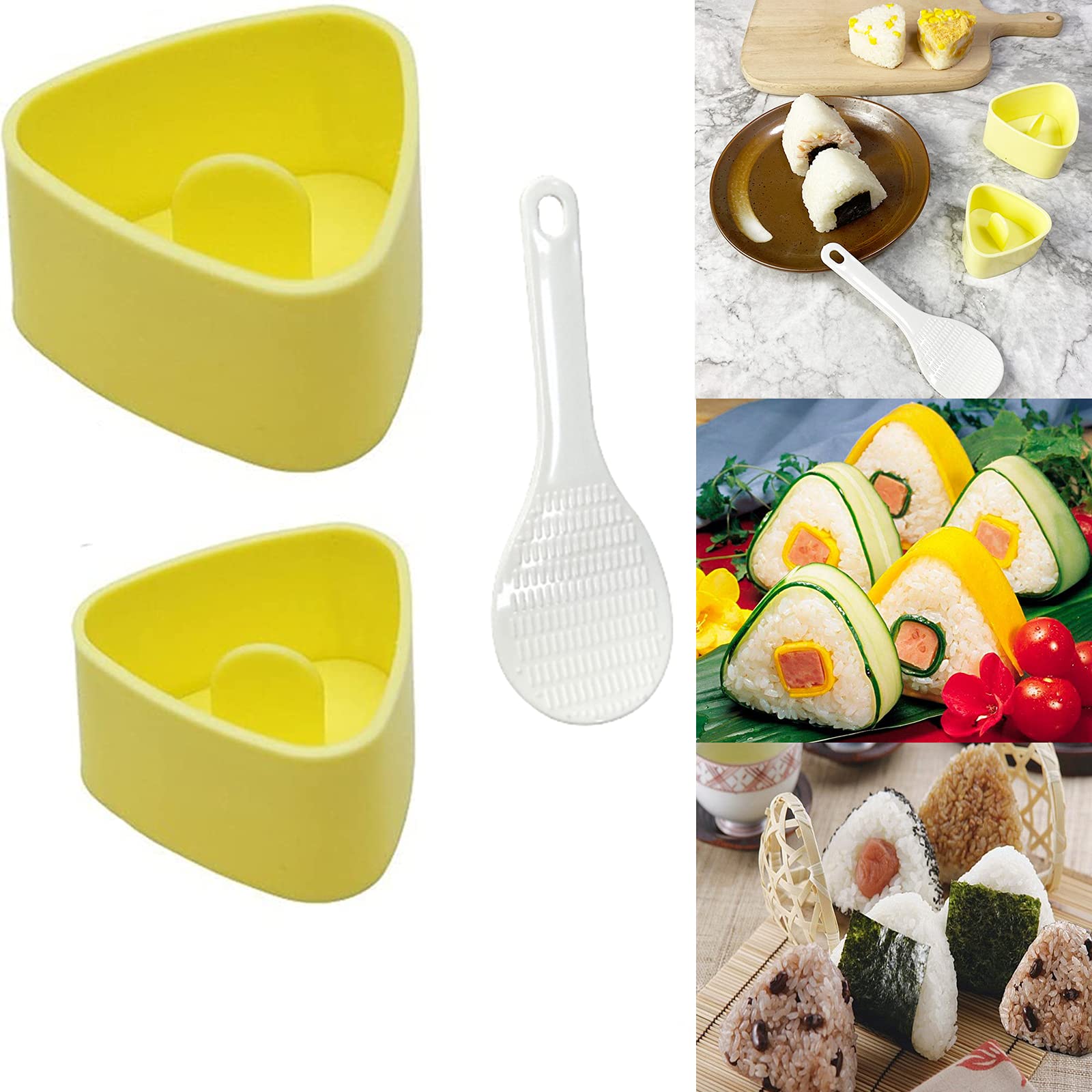 Triangle Onigiri Sushi Mold Press Molds, HiYi Non Stick Sushi Making Kit, 1 Each Large & Small DIY Rice Ball Maker Mold Sets, Sushi Bento Nori Seaweed Kitchen Rice Ball Mold DIY Kitchen Gadget, Yellow