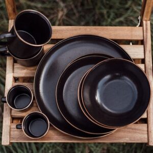 Barebones Enamel Bowls- Dishes Set of 2- Formal Enamel Bowl and Enamelware Set for Camping and Everyday Use- Charcoal