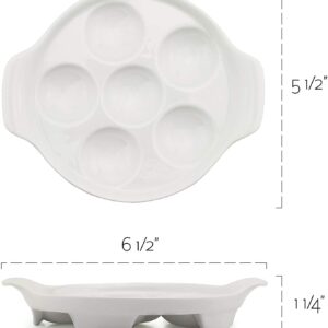 Cornucopia White Ceramic Escargot Plates (2-Pack), 6.5-Inch Footed Dishes, Oven Safe