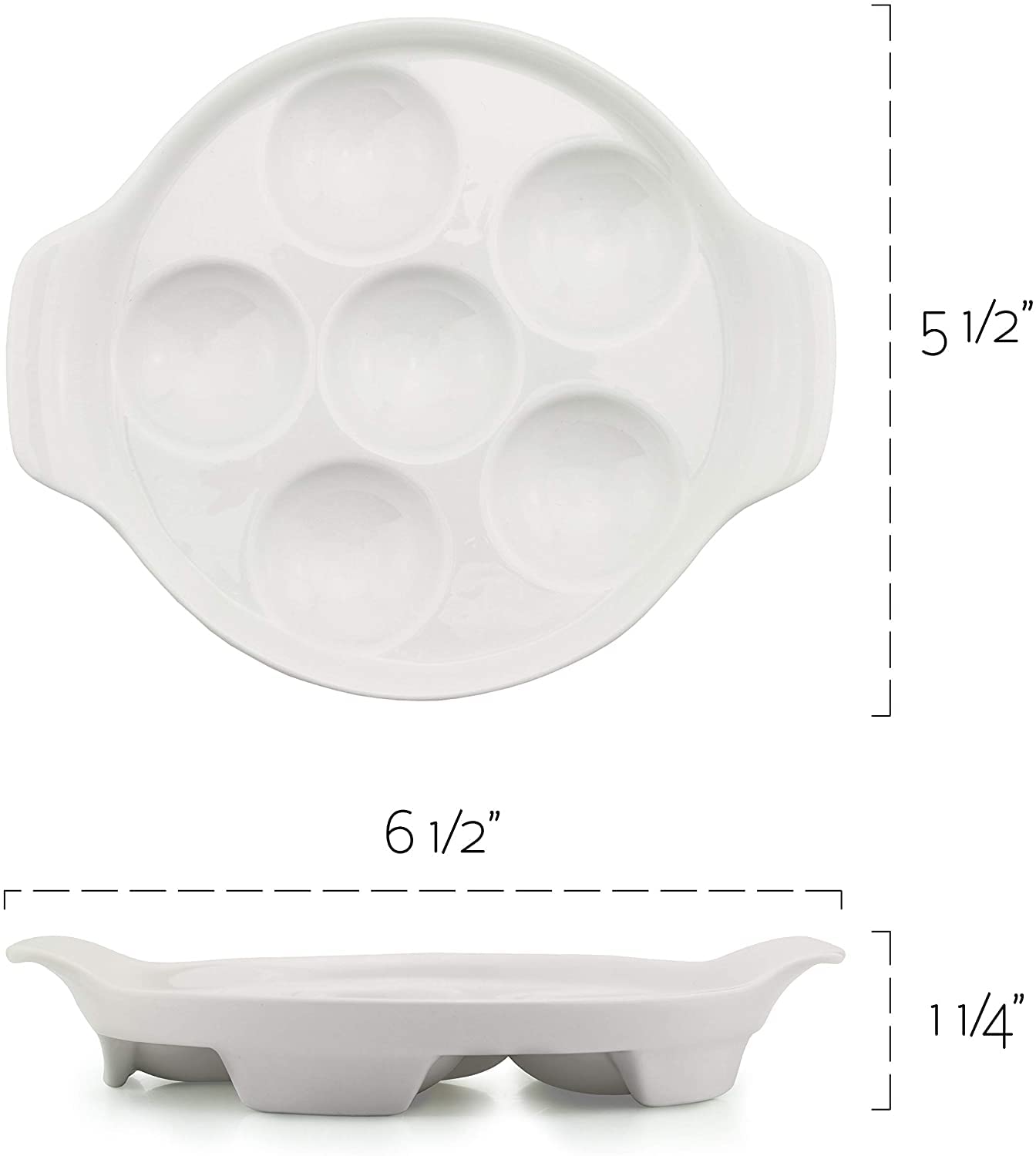 Cornucopia White Ceramic Escargot Plates (2-Pack), 6.5-Inch Footed Dishes, Oven Safe