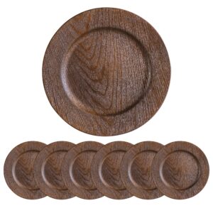 jrhcgh 13" round faux wooden charger plate,flexible antique plastic plate bulk wedding,charger & service for dinner plates,elegant decor place set of 6 (3312-03c)