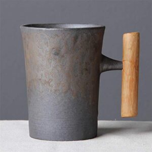 rewhey japanese-style vintage ceramic coffee mug tumbler rust glaze tea milk beer mug with wood handle water cup home office drinkware (style-2 b)