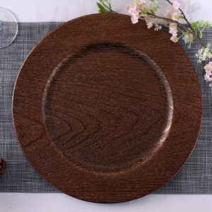 JRHCGH 13" Round Faux Wooden Charger Plate,Flexible Antique Plastic Plate Bulk Wedding,Charger & Service For Dinner Plates,Elegant Decor Place Set Of 6 (3312-03C)